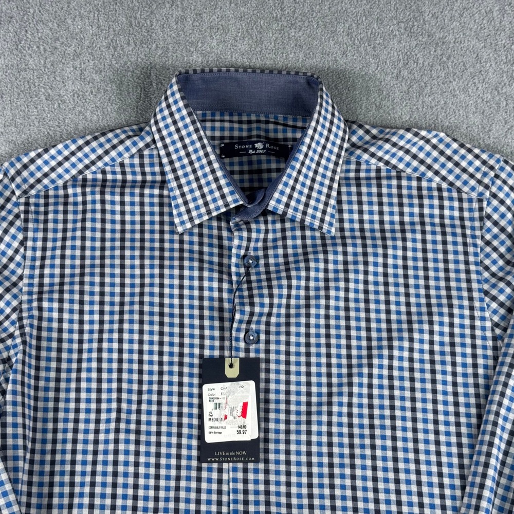 Stone Rose Men's Casual Button Down Shirt Blue Gingham Check M NWT‎